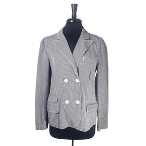 Ralph Lauren Womens Blazer XL Navy White Striped Double Breasted Preppy Jacket